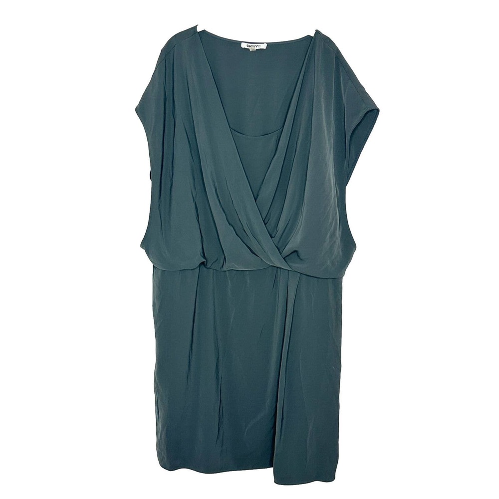 DKNYC Women’s Gray Scoop Neck Cap Sleeve Draped Plus Sz 2X New